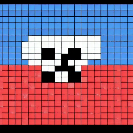 Image similar to a space invader logo. Pixel art.