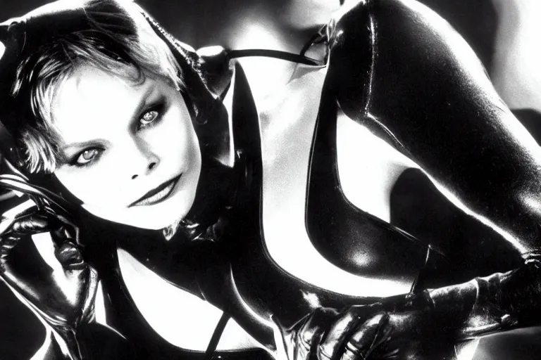 Prompt: publicity photograph of Michelle Pfeiffer as Catwoman