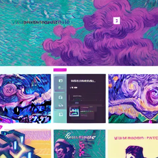 Prompt: a vaporwave landing page template trending on dribbble intricate design by vincent van gogh 4 k detailed