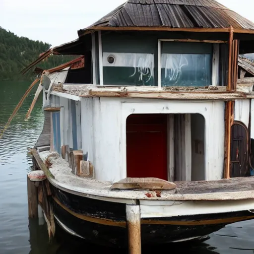 Image similar to a toilet made of teeth, on a boat