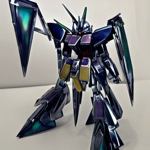 Prompt: chrome mangled gundam wing, smooth abstract chrome metal, photoreal