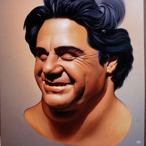 Image similar to portrait of the face of danny devito smiling sly intricate detailed by boris vallejo