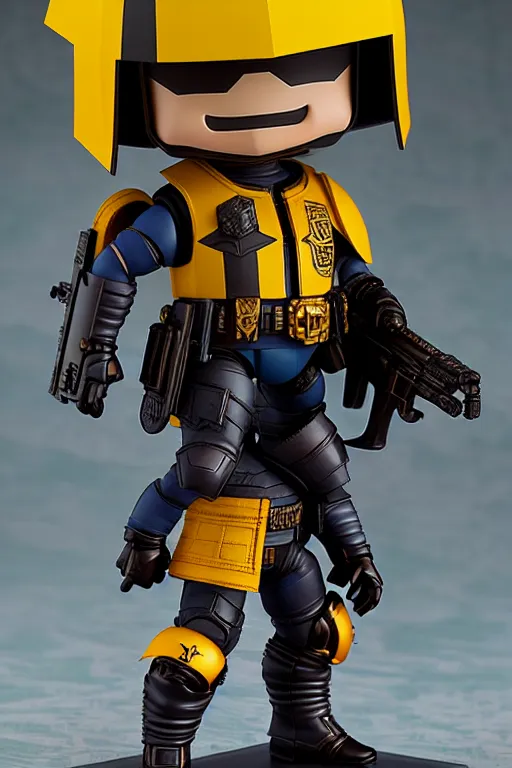 Image similar to nendoroid judge dredd action figure, collectible | | realistic shaded, fine details, realistic shaded lighting poster by greg rutkowski, diego gisbert llorens, magali villeneuve, artgerm, jeremy lipkin and rob rey