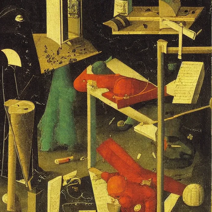 Image similar to obituary for an alchemist at night. simple painting by uccello paolo, bosch