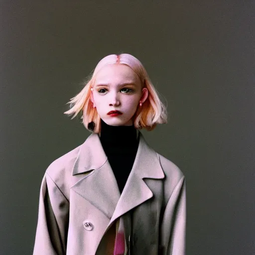 Image similar to realistic photoshooting for a new comme des garcons lookbook, color film photography, close up, photo of a blonde woman, photo in style of tyler mitchell, 3 5 mm,