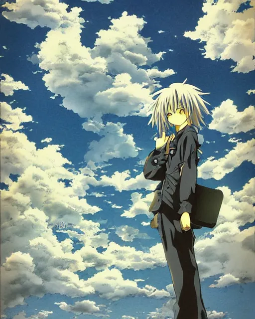 Prompt: cloudy sky illustration in anime style by yoshitaka amano