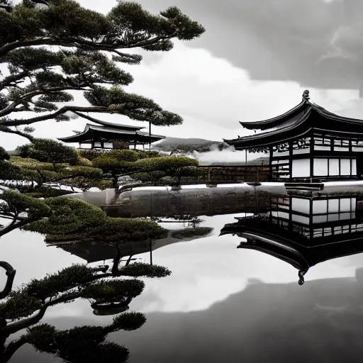 Prompt: Japanese architecture, ominous Sky, gloomy atmosphere, cinematic, mist, High definition, 8k, ultra detailed
