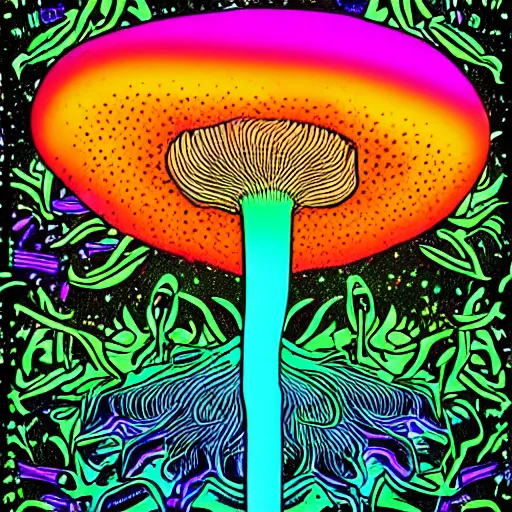 Image similar to Terence McKenna growing is a magic mushroom, blacklight poster