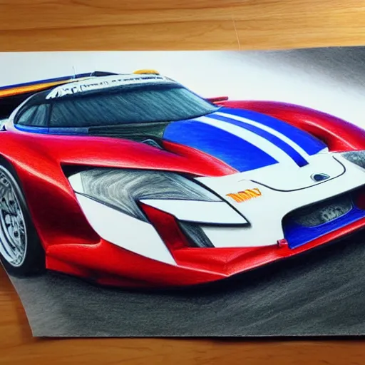 Prompt: Colored pencil art on paper, Race Car, highly detailed, artstation, MasterPiece, Award-Winning, Caran d'Ache Luminance