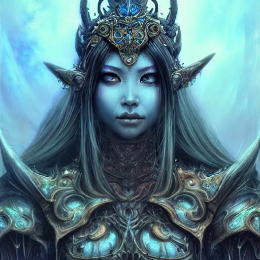 Image similar to a highly detailed Long shot photo of chthonic warcraft Princess Talanji female character by Ayami Kojima, Beksinski, Giger,intricate, digital painting, artstation, intricate, concept art, smooth, sharp focus, illustration