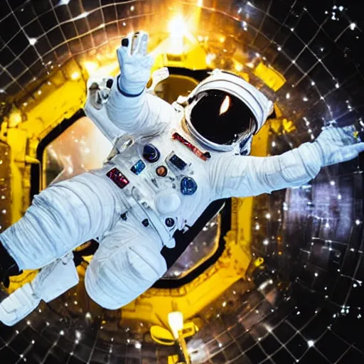 Prompt: astronaut in outer space lit from below, face dark