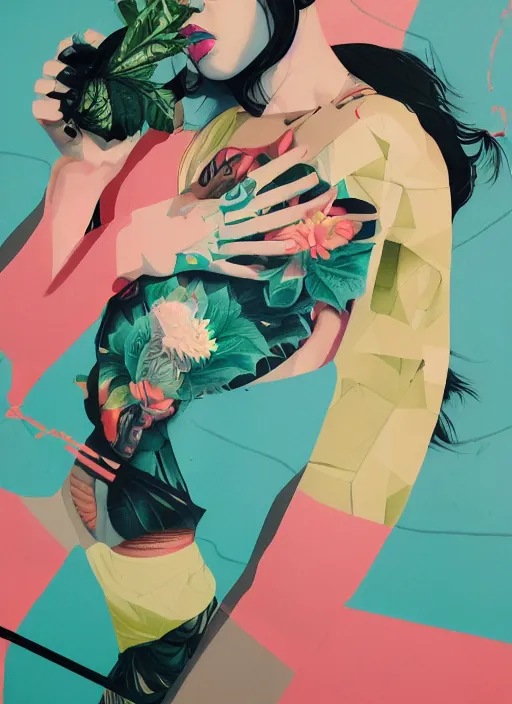 Prompt: 2017 Gorgeous Woman by Sachin Teng x Adidas :5 attractive, sexy, curvy, shiny, indie, stylish, designer , green, tattoos, smoke, marijuana, asymmetrical, Matte Painting , geometric shapes, hard edges, graffiti, street art:4 Masterpiece, impressive detail, colorful, by Sachin Teng:4