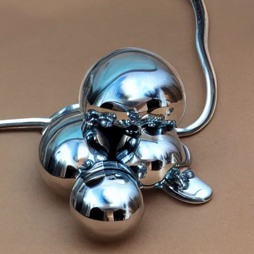 Prompt: abstract impossible chrome gloopy nurb drippy goo sculpture fine art silver jewelry product photo