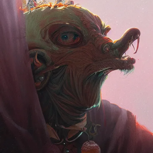 Prompt: a detailed portrait of a goblin shaman, by victo ngai and greg rutkowski, digital art, realistic painting, very detailed, fantasy, dnd, volumetric lighting, trending on artstation