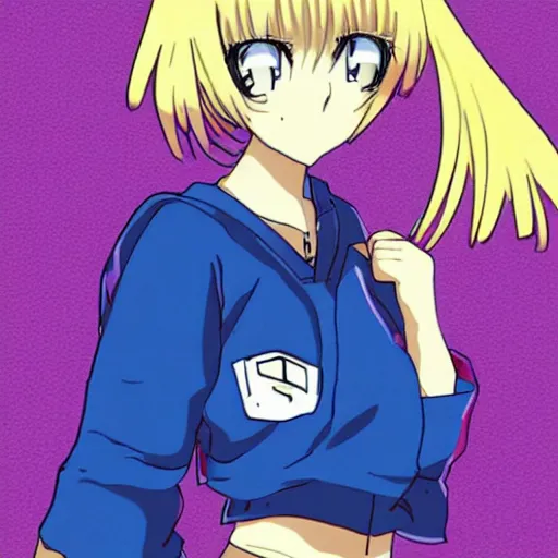 Image similar to anime girl with short blonde hair, 9 0 s anime style