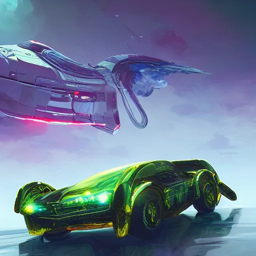 Image similar to solarpunk hovercar, clean energy, green technology, highway, sunny day, futurism, intricate, glow, highly detailed, digital painting, artstation, concept art, smooth, sharp focus, epic landscape, art by akihiko yoshida and tim mcburnie and anato finnstark