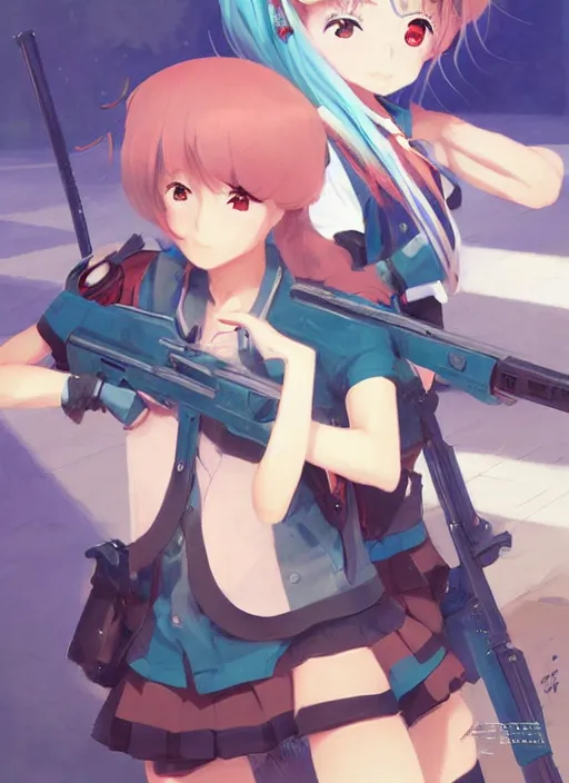 Prompt: an anime image soviet school-girl with a Turquoise hair holding an assault rifle, by Stanley Artgerm Lau, WLOP, Rossdraws, James Jean, Andrei Riabovitchev, Marc Simonetti, and Sakimichan, trending on Pixiv