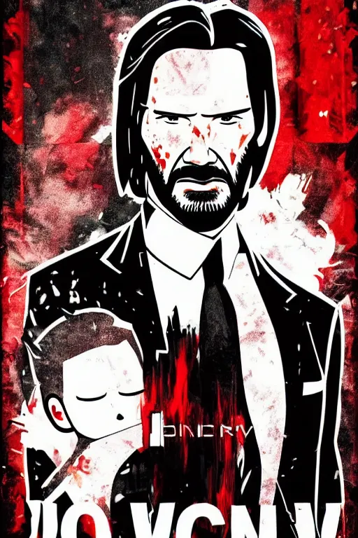 Prompt: John Wick movie poster in the style of Rick and Morty