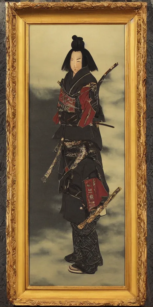 Prompt: romantic period style atmospheric oil painting of a Japanese Samurai