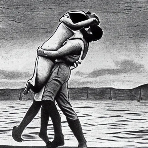 Prompt: Jack hug rose in titanic scene