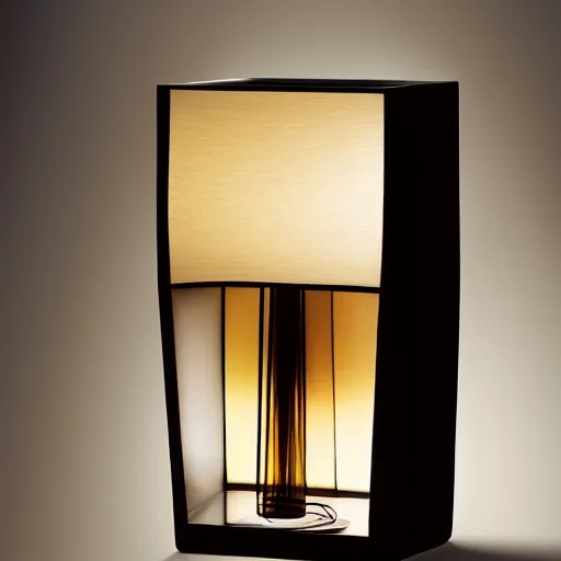 Image similar to a table lamp designed by armani in the shape of perfume, advertising photography