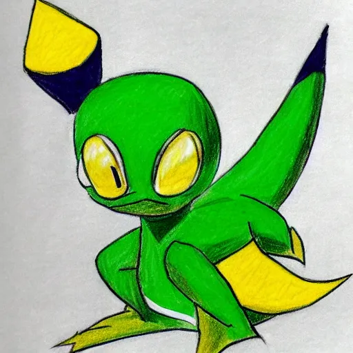 Prompt: a children's drawing of snivy, crayon, paper