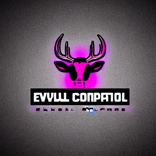 Image similar to logo for evil corporation that involves deer, synthwave style