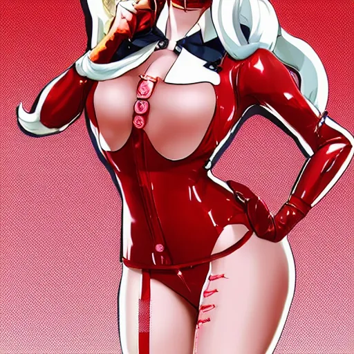 Prompt: beautiful ann takamaki from Persona 5 in her red latex outfit digital portrait in the style of stanley artgerm-W 448