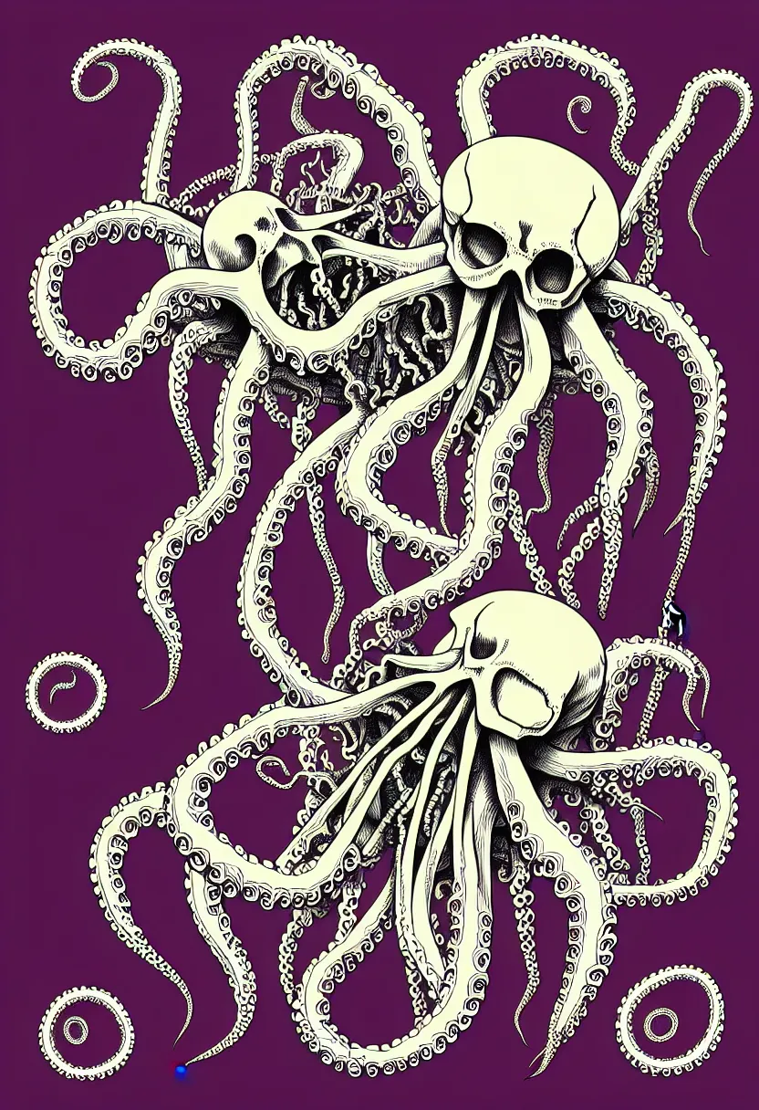 Image similar to fillmore concert poster, realistic symmetrical octopus skeleton, vector art, sticker design, 8k, highly detailed