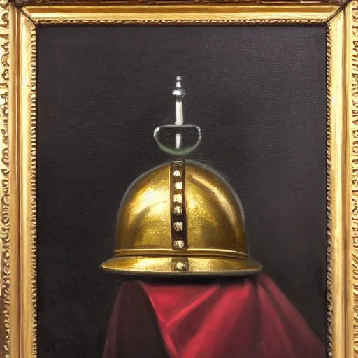 Image similar to still life oil painting of a prussian pickelhaube