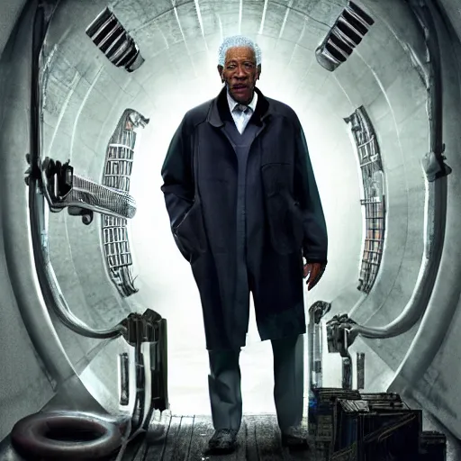 Prompt: Morgan Freeman as Eli Vance, film still from Half-Life movie, full body, centered, detailed, 4k