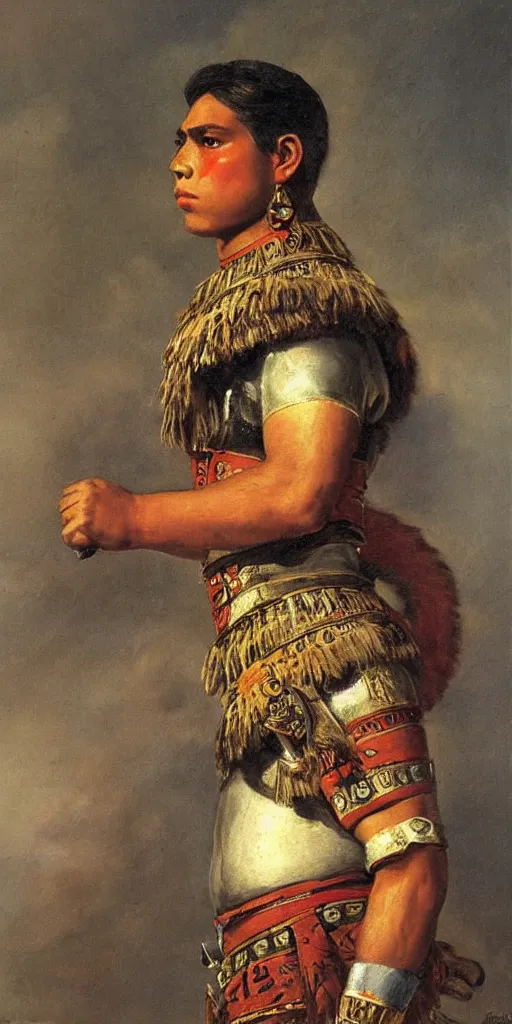 Image similar to Potrait of a Handsome Young Aztec Warrior, painting by Franz Xaver Kosler