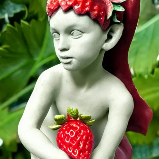 Prompt: a femo sculpture of a strawberry fairy