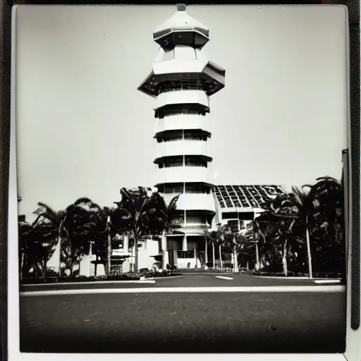 Prompt: polaroid photo of changi airport control tower