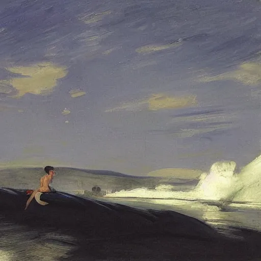 Image similar to “ surfing on the hudson river, hudson river school, by george bellows ”