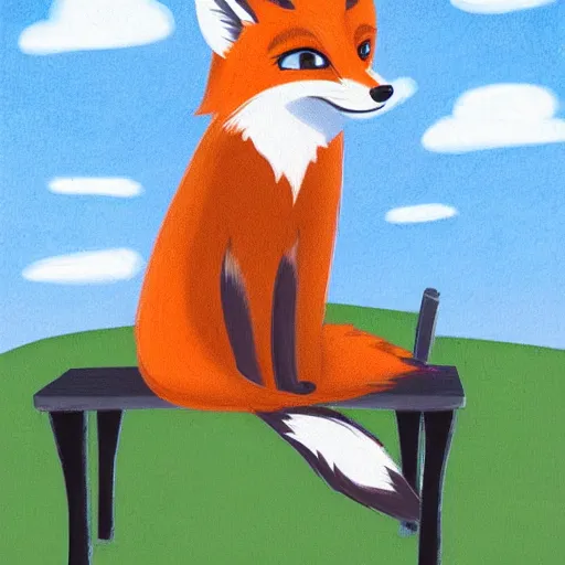 Image similar to furry artwork of female fox sitting on a park bench enjoying a coffee, sunny day, furry art, furry, furaffinity, deviantart furry, anthro,