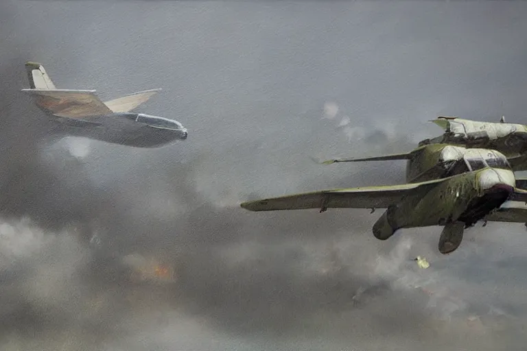Prompt: uberlingen mid - air collision, realistic painting