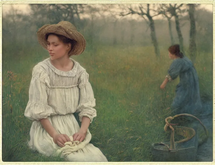 Prompt: peasant girl yarn knitting, cottage core, cinematic focus, polaroid photo bleached vintage pastel colors high - key lighting, soft lights, foggy, by steve hanks, by lisa yuskavage, by serov valentin, by tarkovsky, 8 k render, detailed, oil on canvas