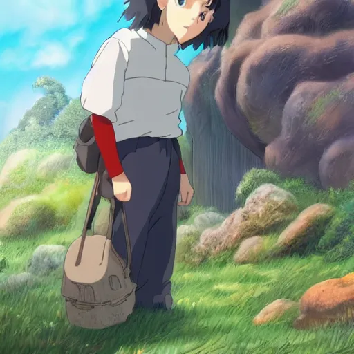 Prompt: friendly guy and small creature , with Fragile looking character portrait face in Ghibli artstyle highly detailed art, beautiful scene, sharp focus, smooth, 8k, anime art