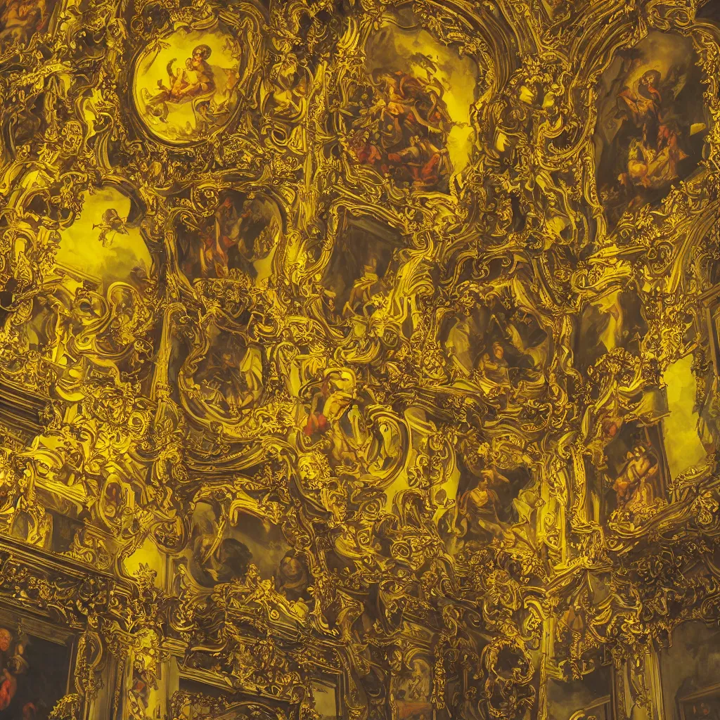 Prompt: beautiful flemish baroque against a neon yellow background