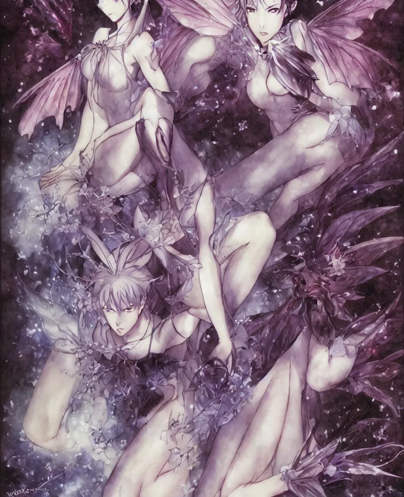 Prompt: an attractive faery appearing from another reality to grant me 3 wishes. art by yoshiyuki sadamoto