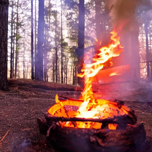 Prompt: A photo of a campfire with flames forming the shape of a woman