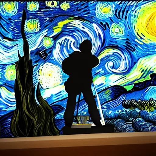 Image similar to van gogh ( happy ) ( painting starry night ) stop motion vinyl action figure, plastic, toy, butcher billy style