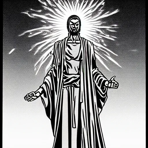 detailed manga illustration of christ the redeemer, Stable Diffusion