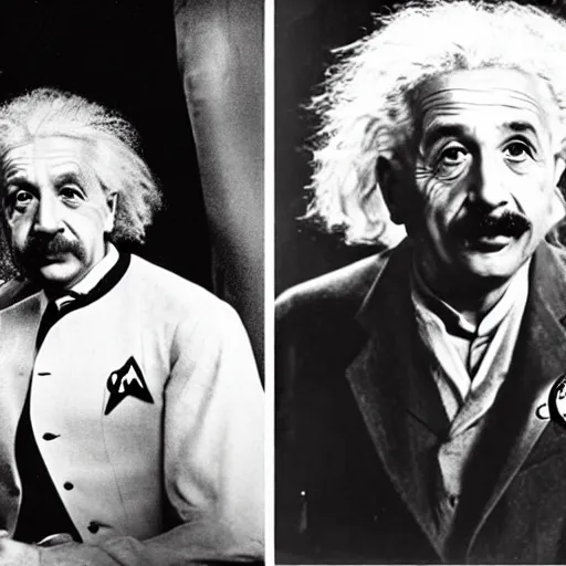 Image similar to Young Albert Einstein and Old Albert Einstein in the new Star Trek movie