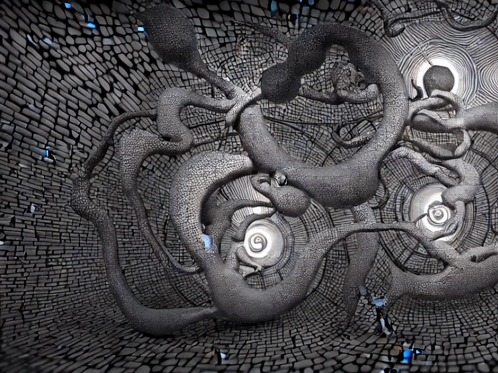 Image similar to , neo surrealism, art by ernst haeckel and daniel martin diaz and mc escher, 8 k, unreal engine render