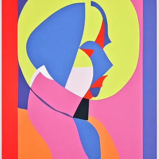 Image similar to A abstract painting in the style of Sophie Taeuber-Arp and Gary Hume and Tatsuro Kiuchi, flat colour-block style, geometric abstraction, portrait of beautiful woman, modern pastel colours