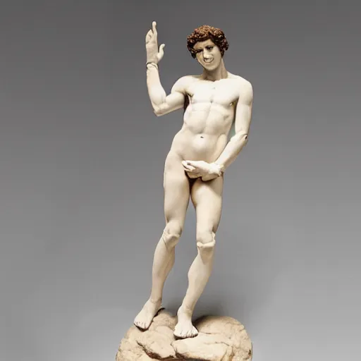 Prompt: plush toy sculpture of david by michelangelo