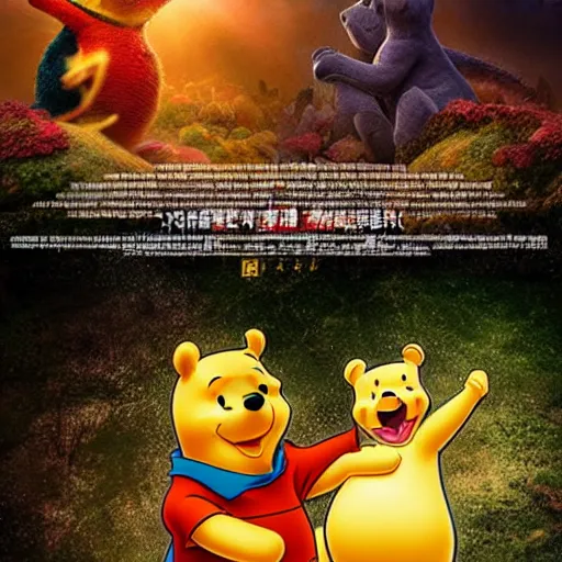 Prompt: winnie the pooh as godzilla versus xi jinping, cinematic composition, epic dramatic lighting, realistic, hyperdetailed, photorealistic, photograph, epic scale