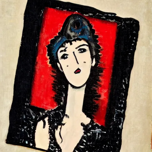 Image similar to a punk rock band in the style of modigliani